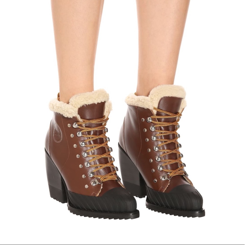 CHLOE Rylee Lace-Up Leather Ankle Boots Size 38 - Picture 6 of 13